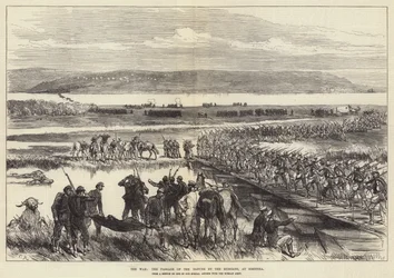 La guerre, le passage du Danube par les Russes, à Simnitza